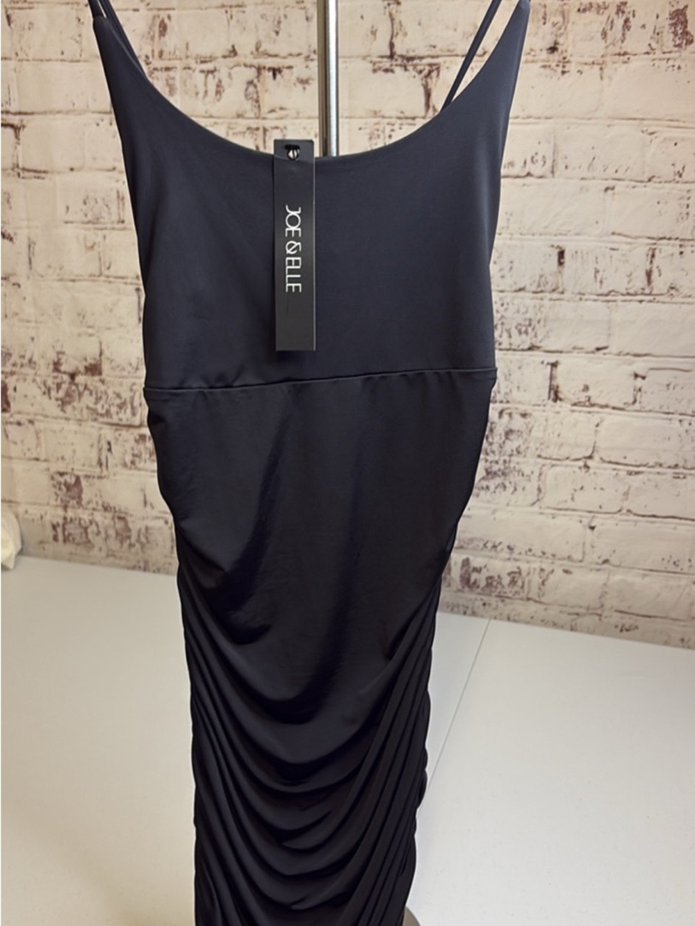 Joe & Elle Black Ruched Midi Slip Dress